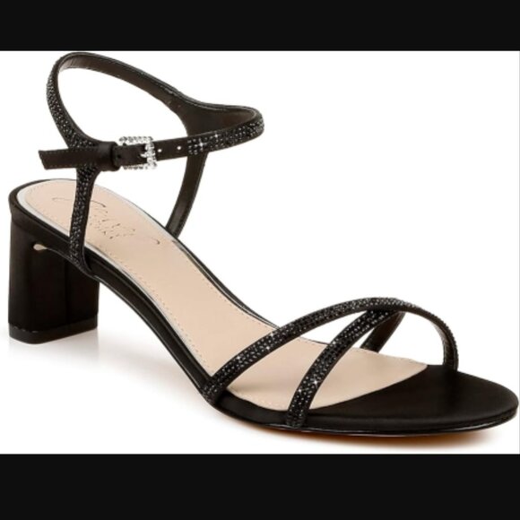 Jewel Badgley Mischka Shoes - Jewel Badgley Mischka Omari Il Buckle-Detail Satin Block Heels Size 9